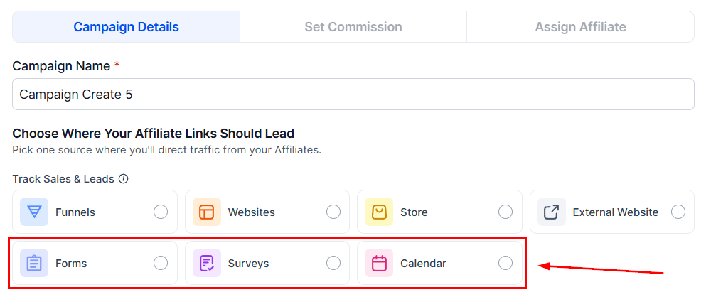 Select Source Type in the Affiliate Manager