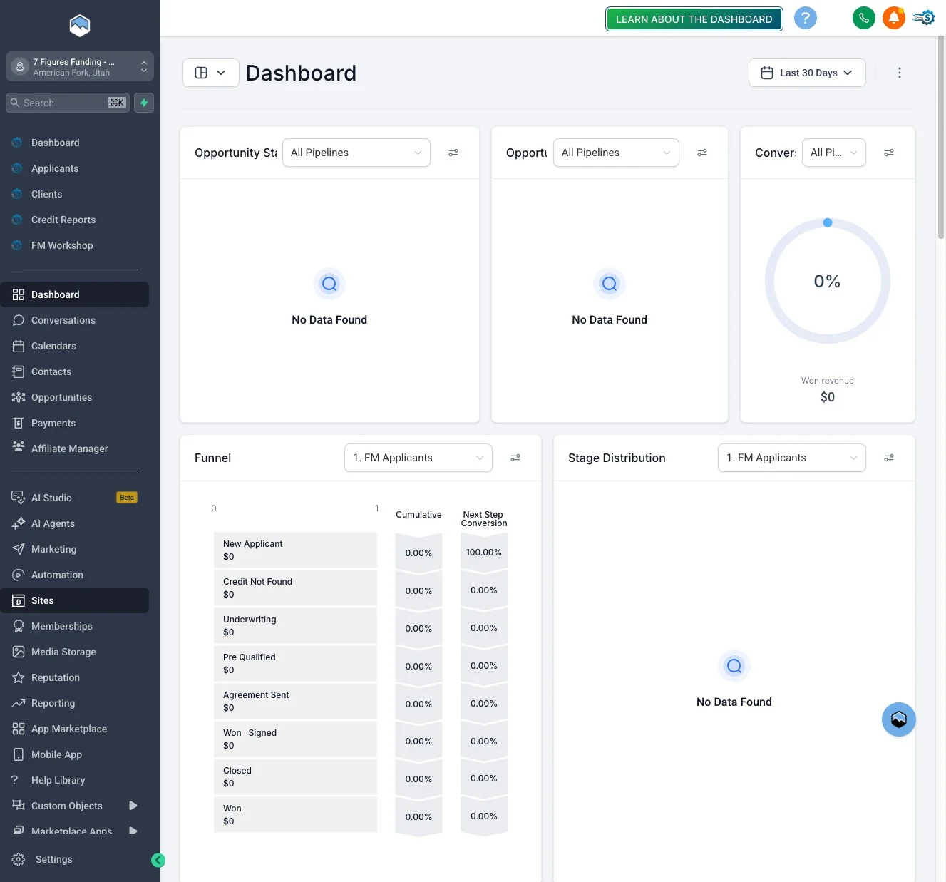Click Sites in the left sidebar