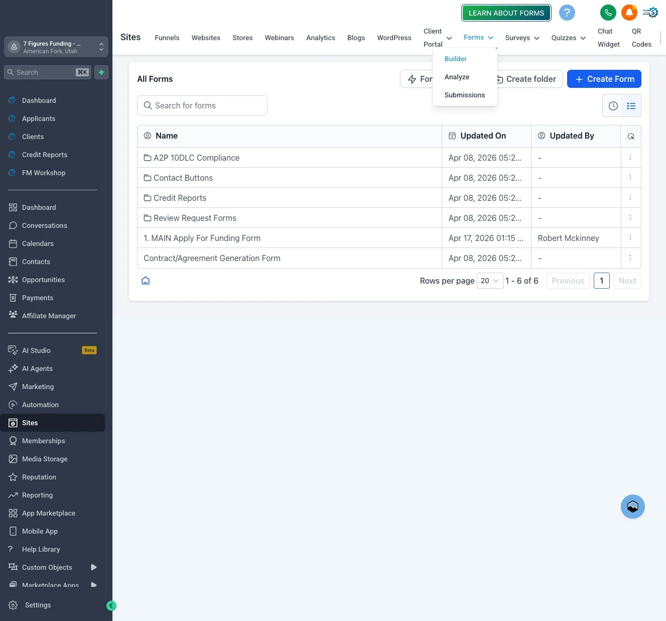Open the Forms Builder