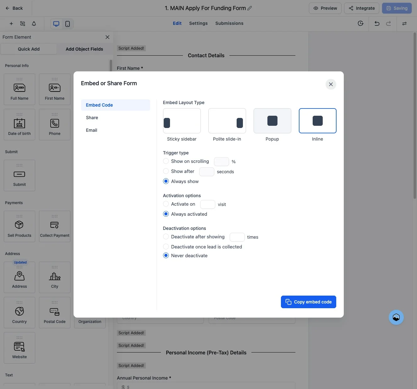 Click Copy embed code