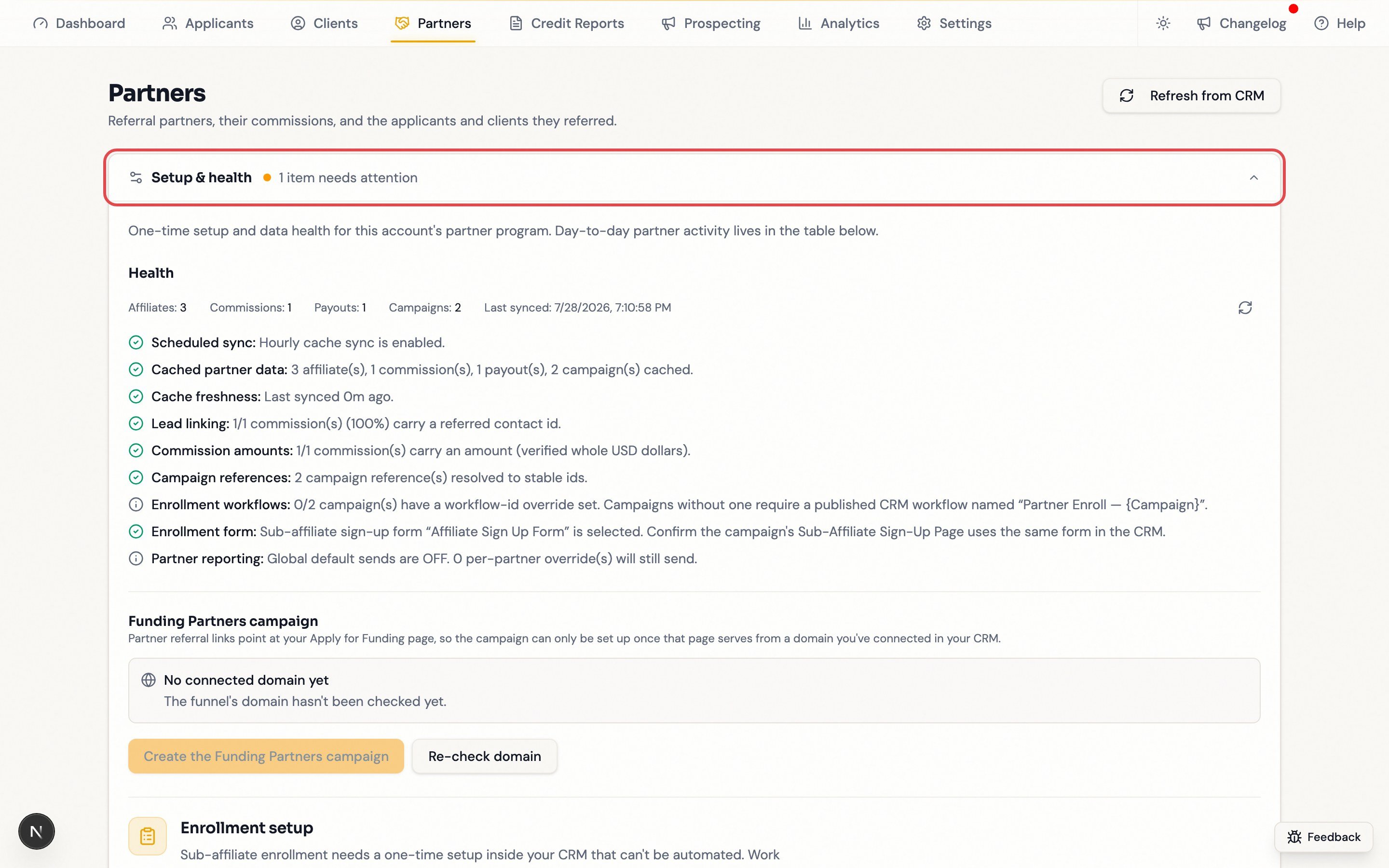 Health checks listing sync, cache, linking, and reporting