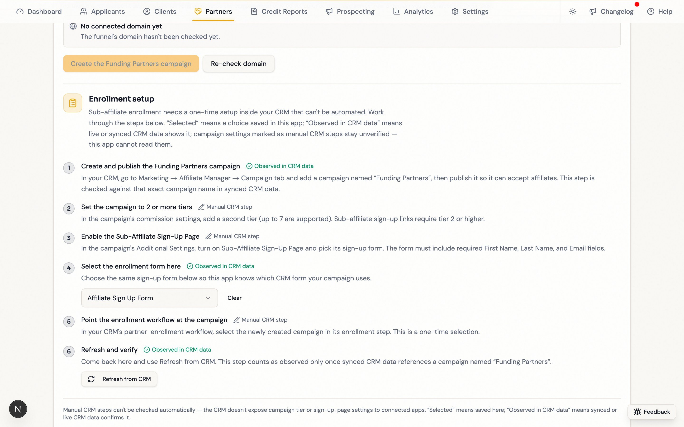 The Automate partner signup step with the sign-up form selected