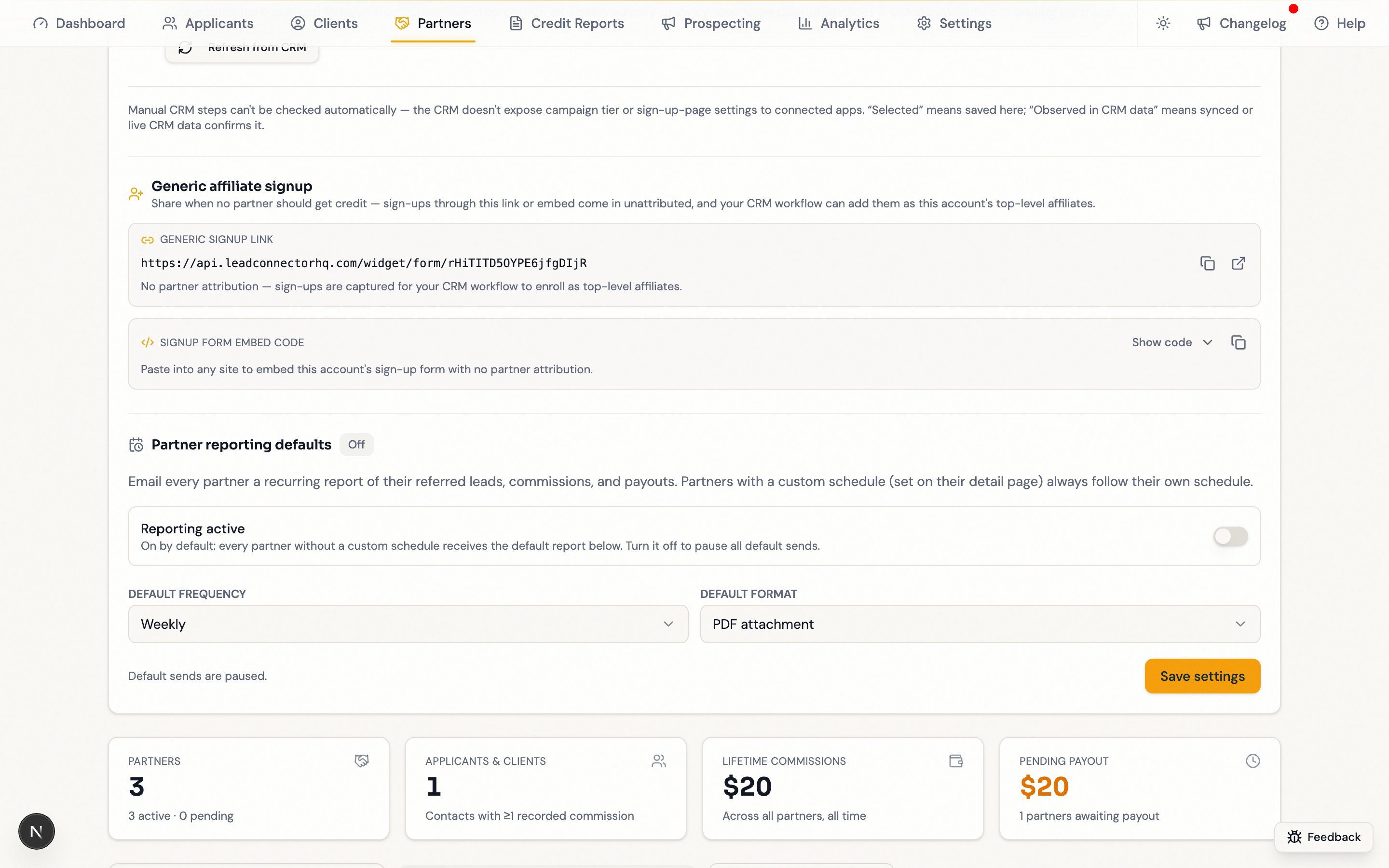 Click Refresh from CRM to pull partner data now