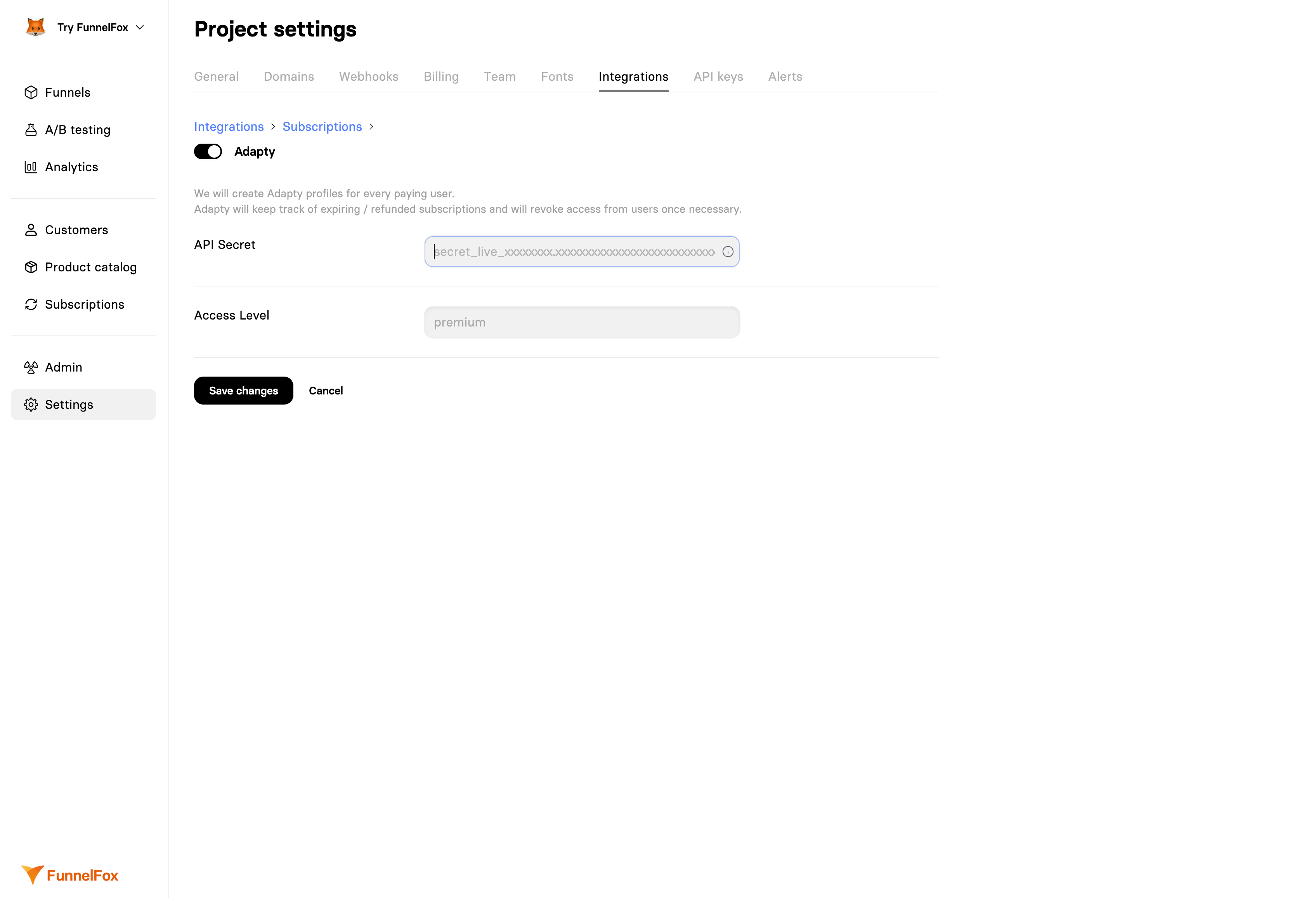 Adapty integration settings