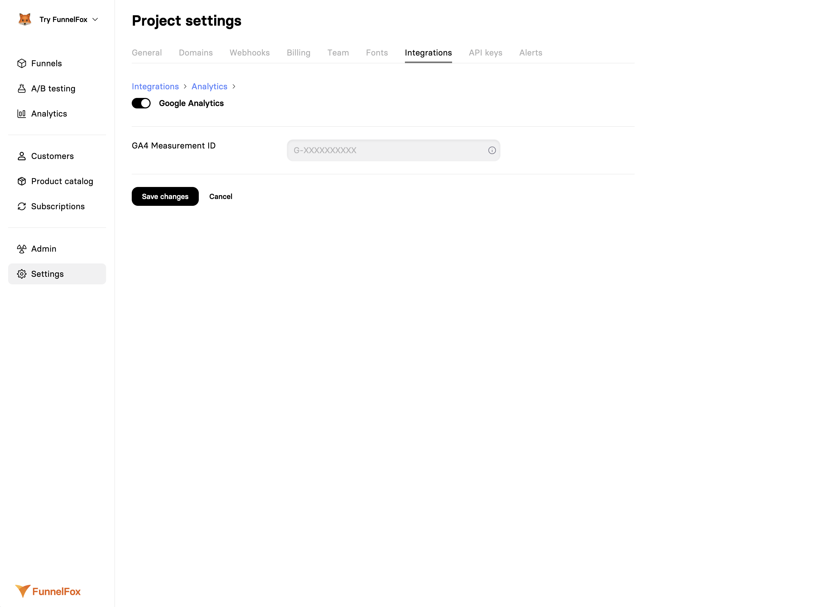 Google Analytics integration settings