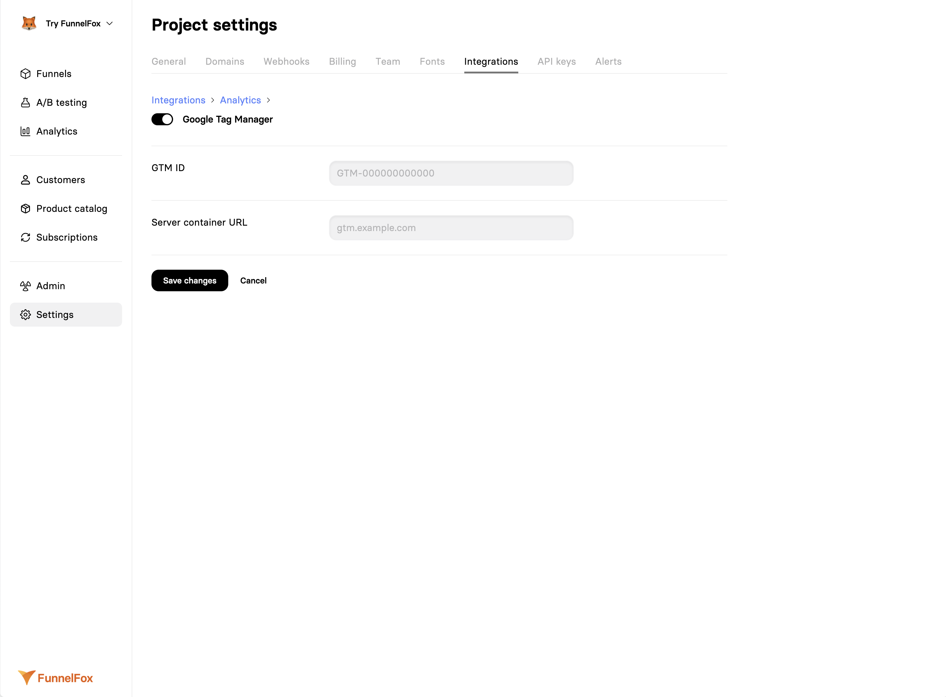Google Tag Manager integration settings