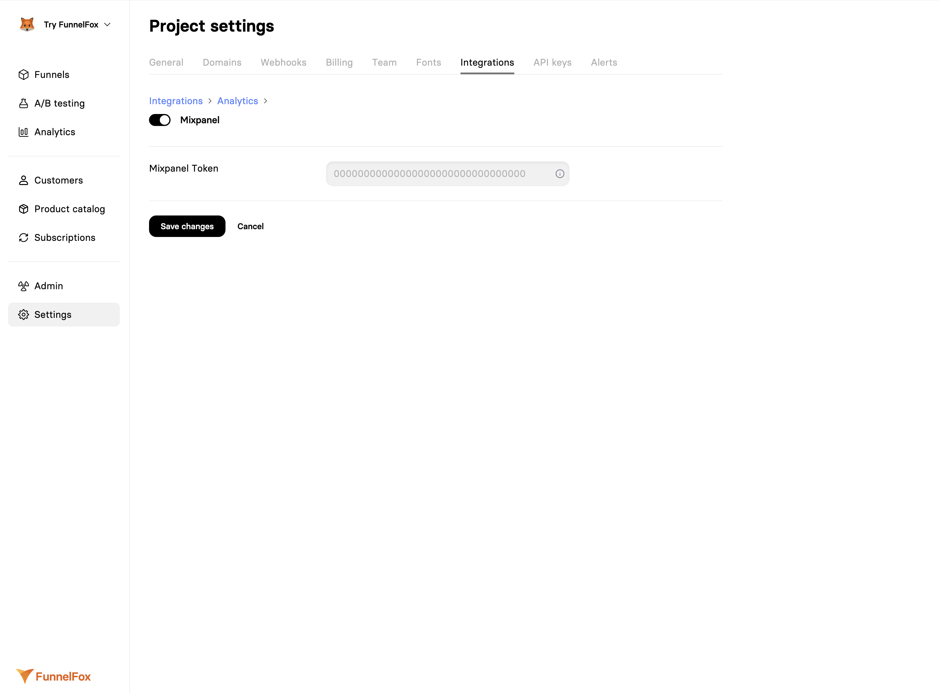 Mixpanel integration settings