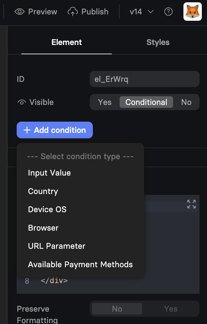 Conditional visibility options