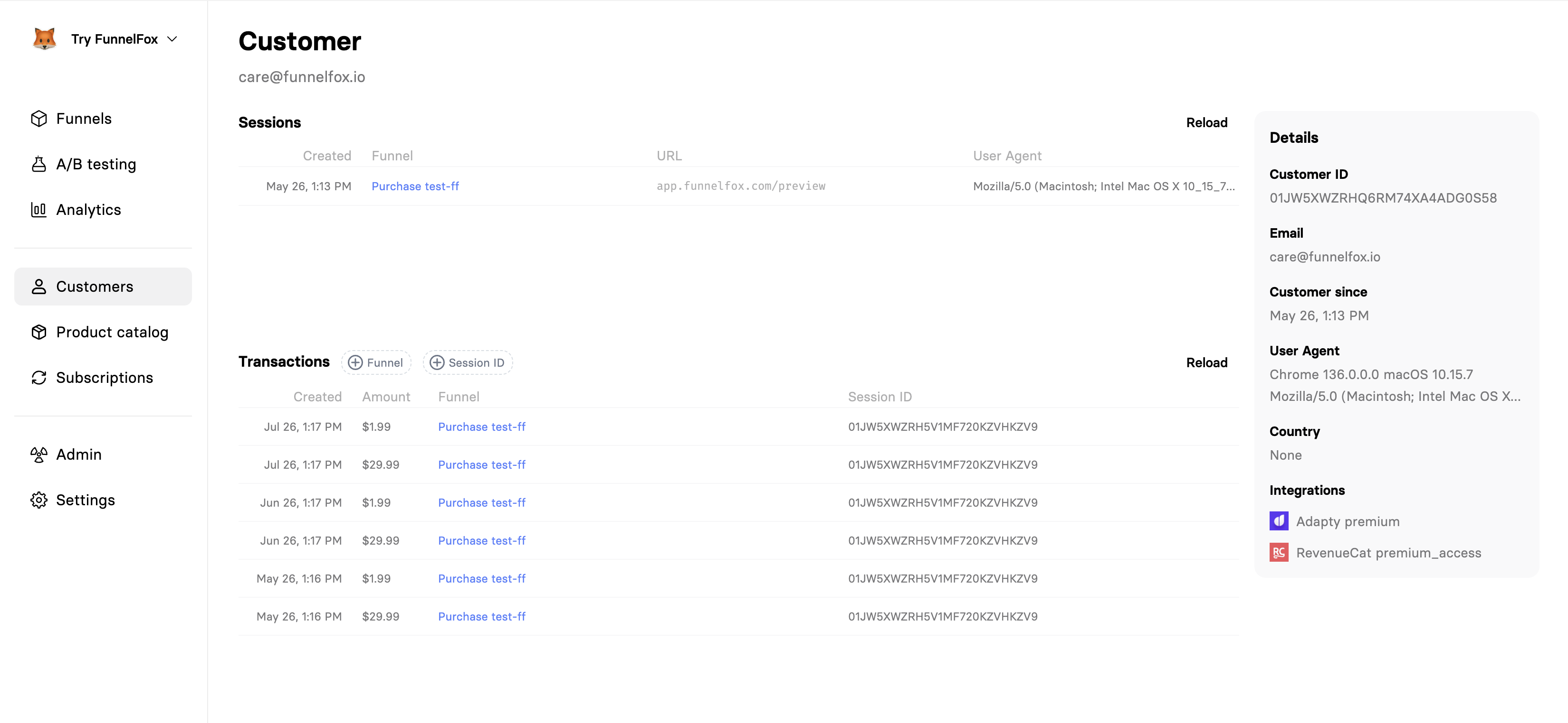 Individual customer details