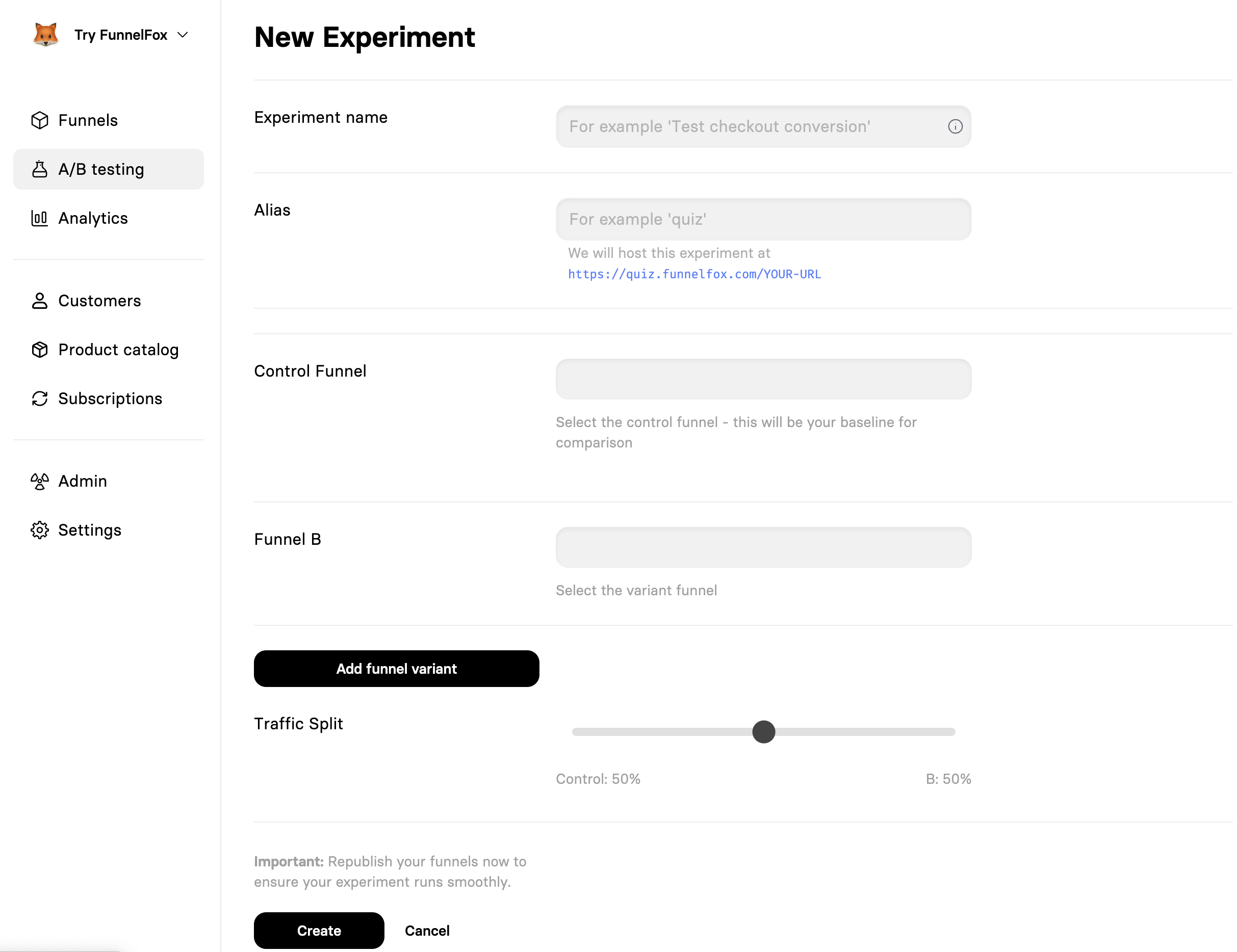 Create new experiment
