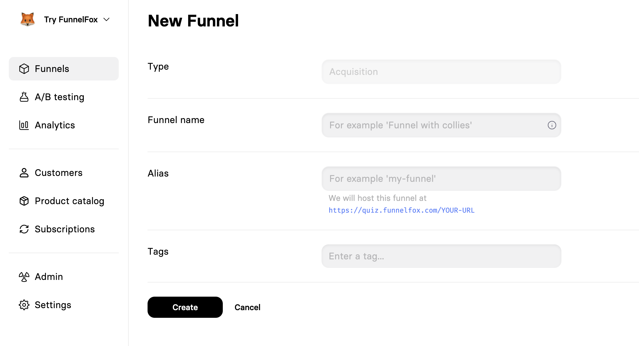 Create funnel options