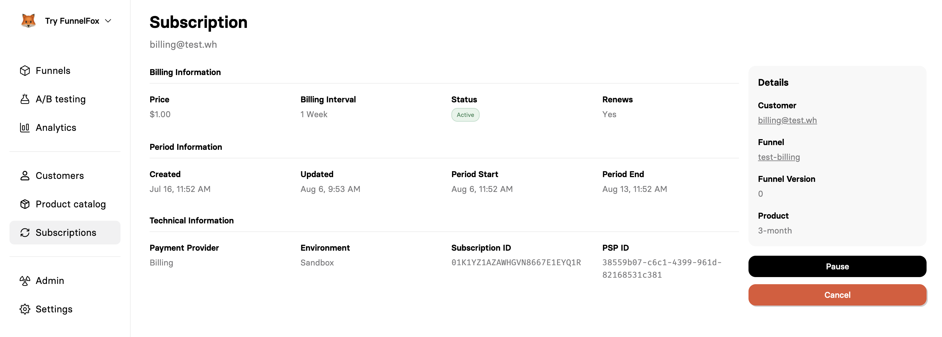 Individual subscription details