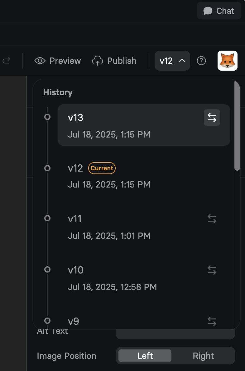 Version history panel