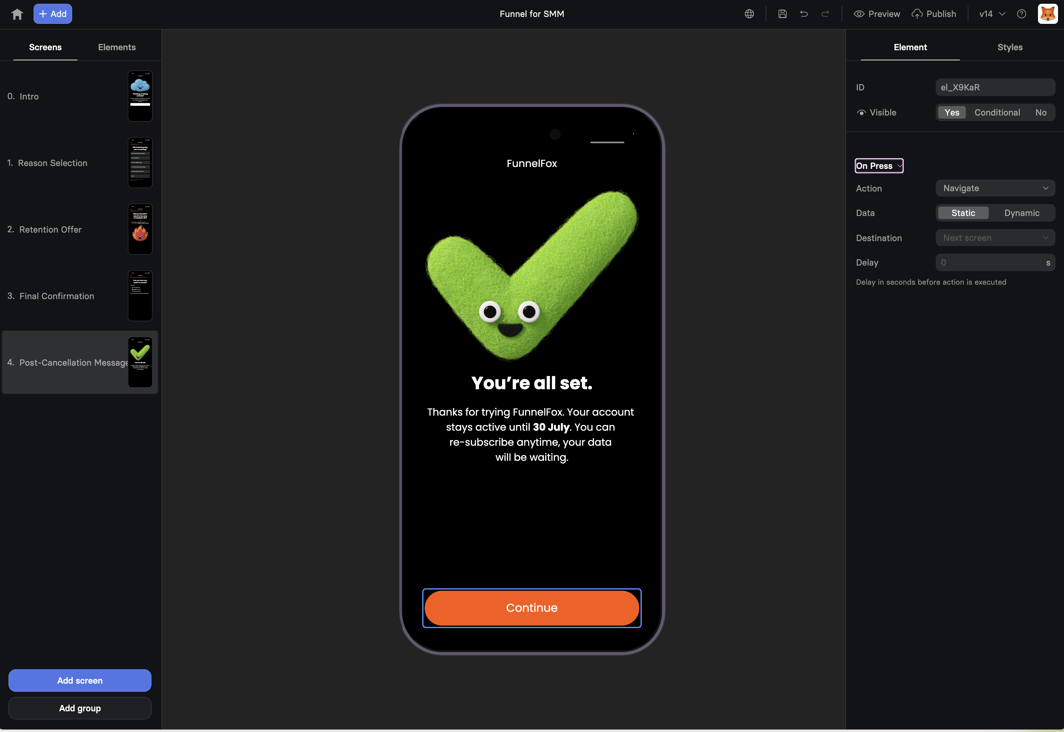 Button element in Visual Editor