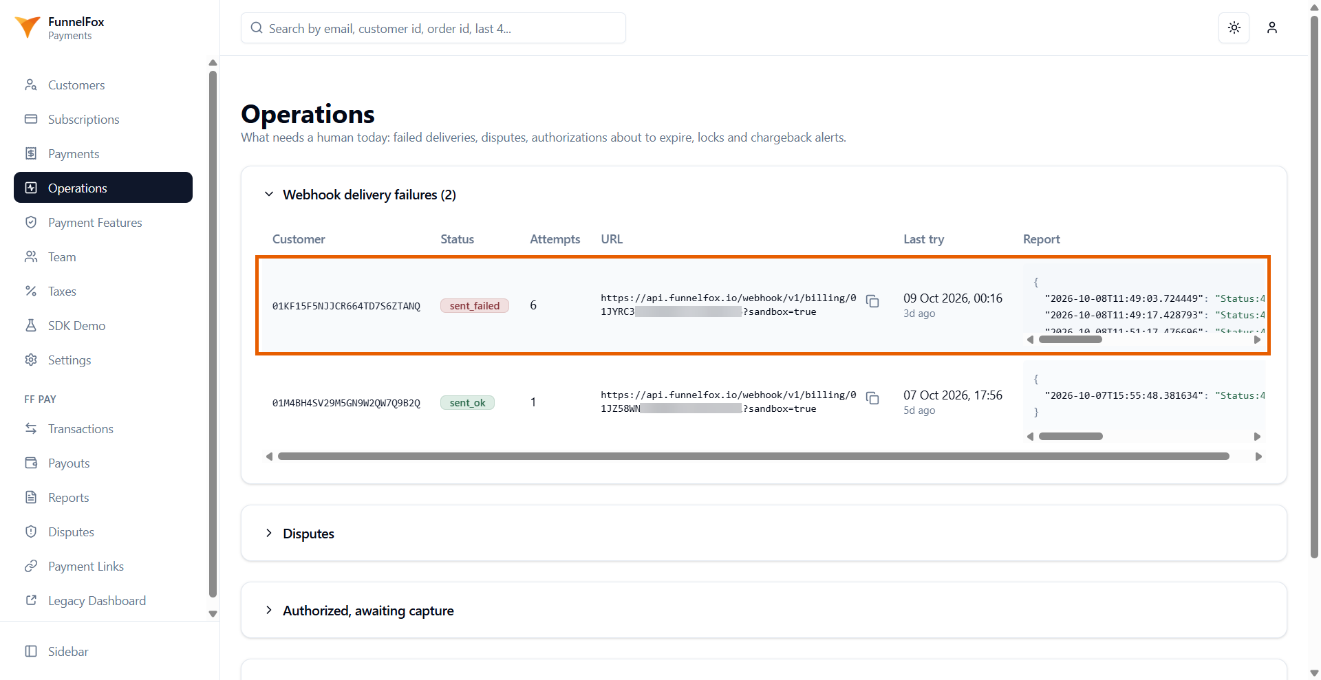 Failed webhook delivery in the Webhook Events block