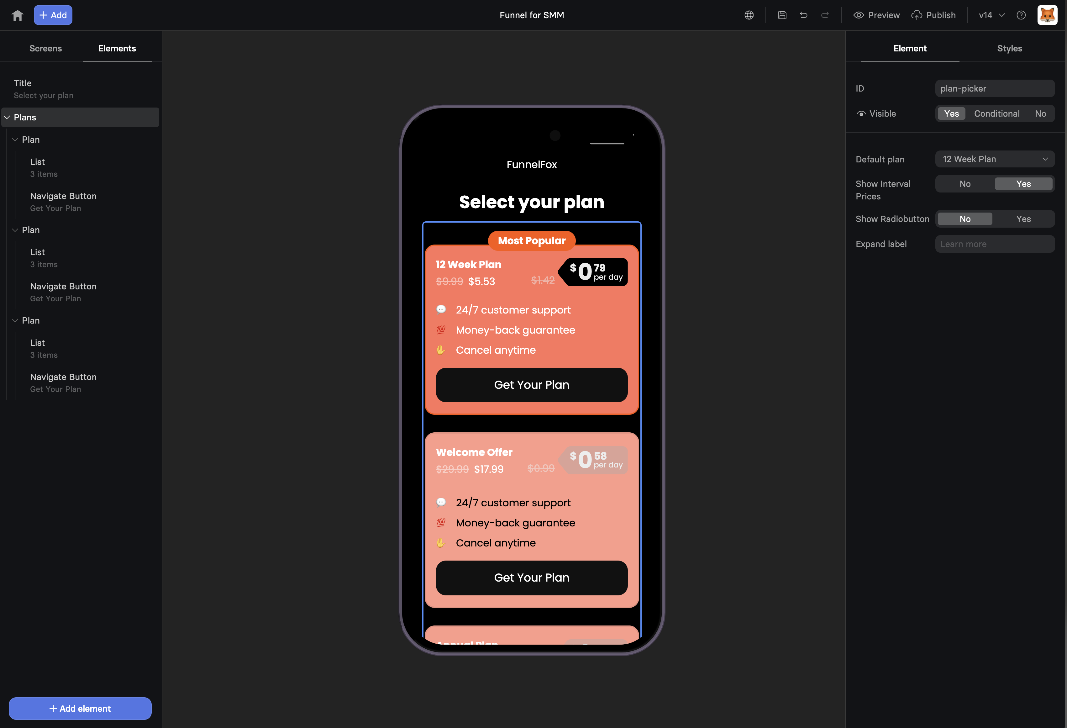 Plan Picker configuration
