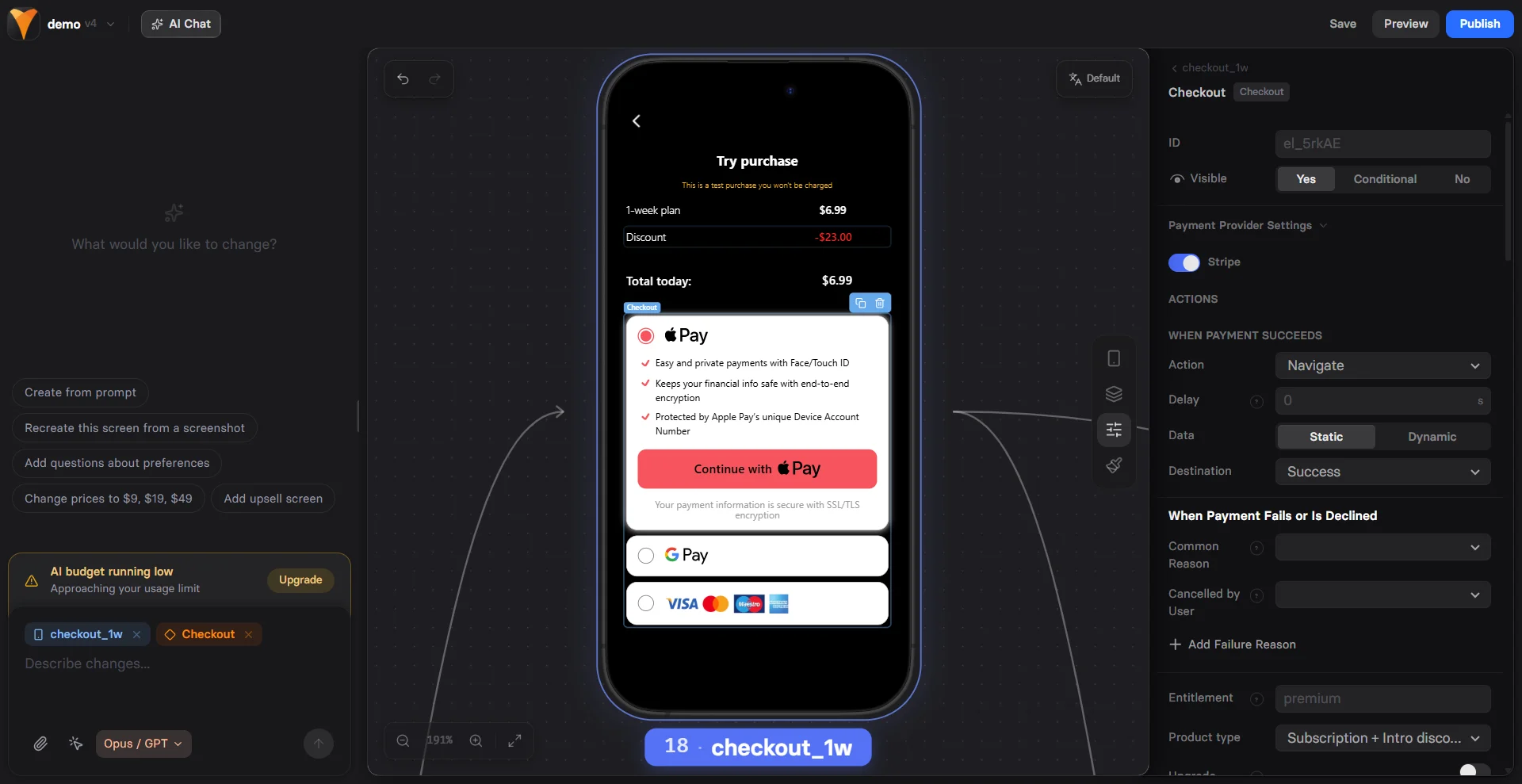 Checkout element configuration