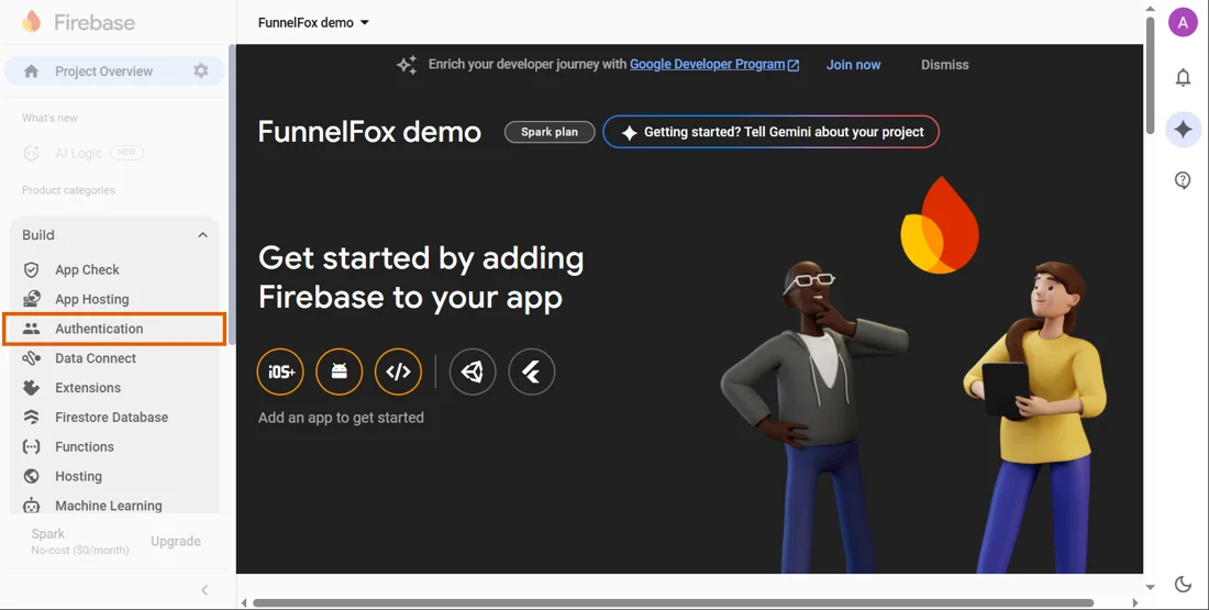 Firebase authentication - FunnelFox