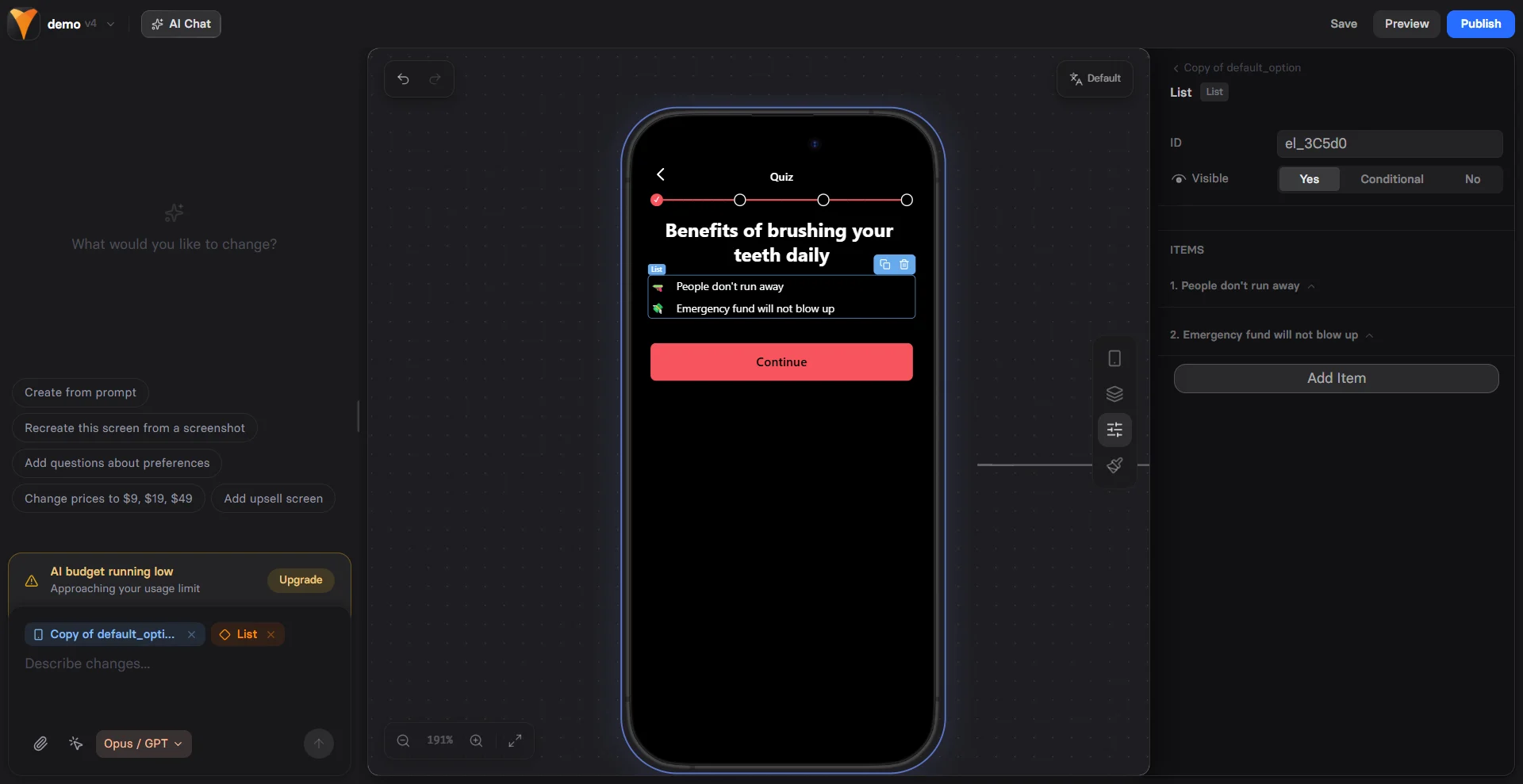 List element configuration