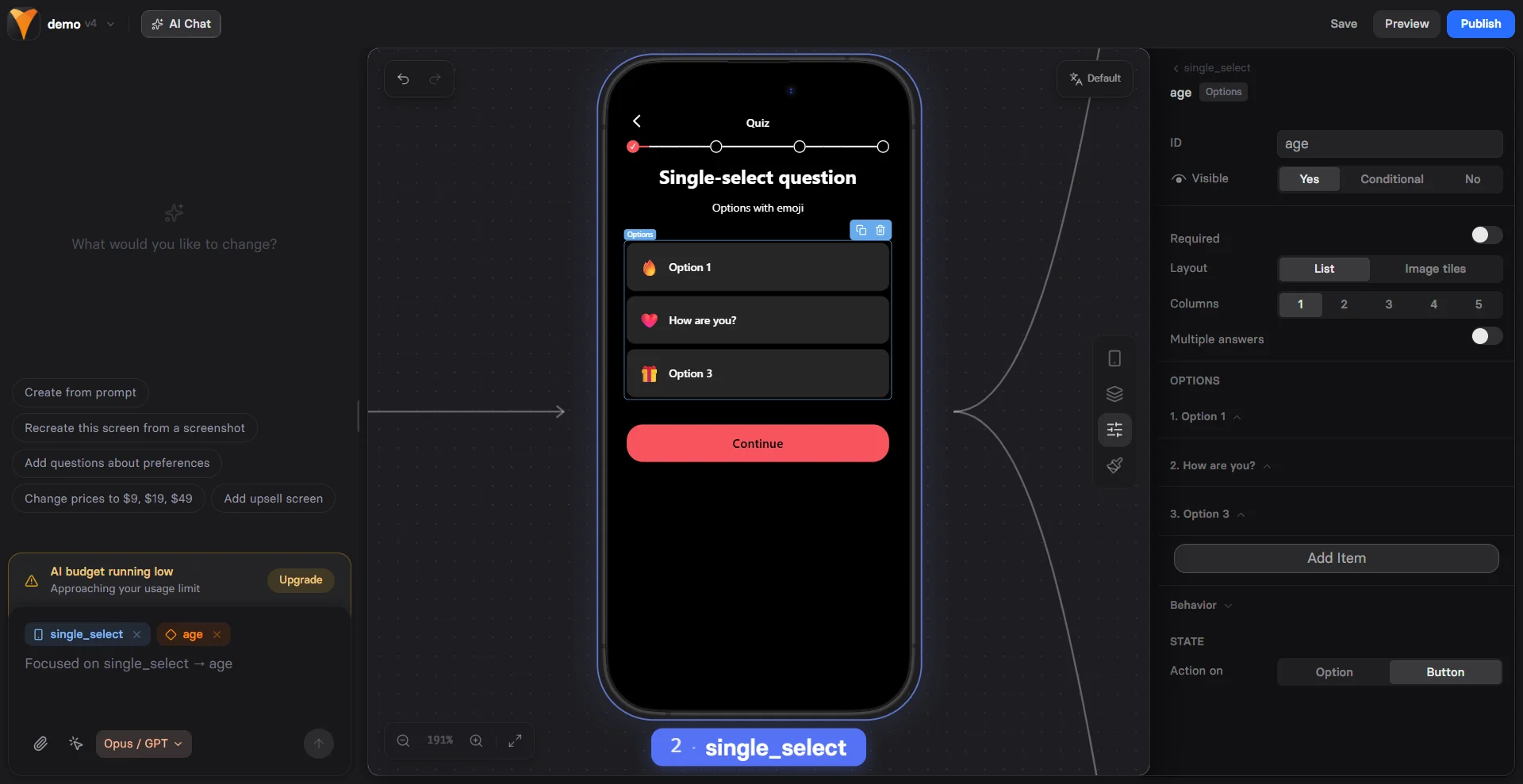 Options element configuration
