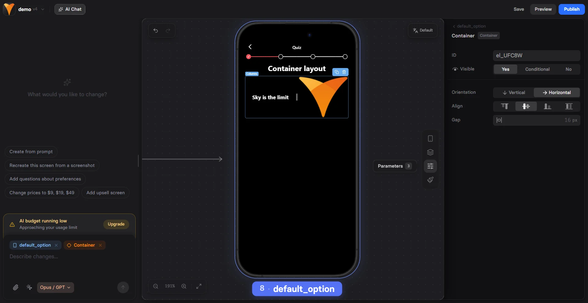 Container element configuration