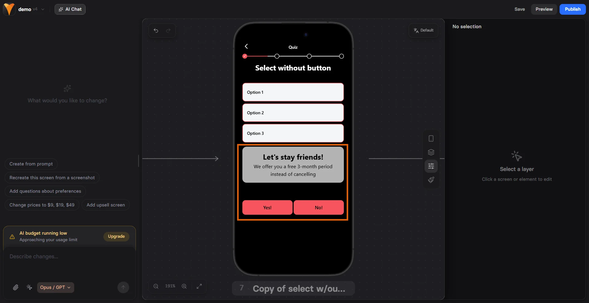 Popup element configuration