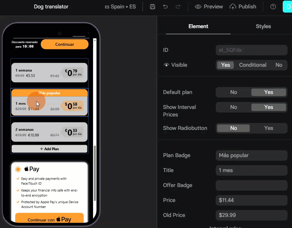 Plan picker prices