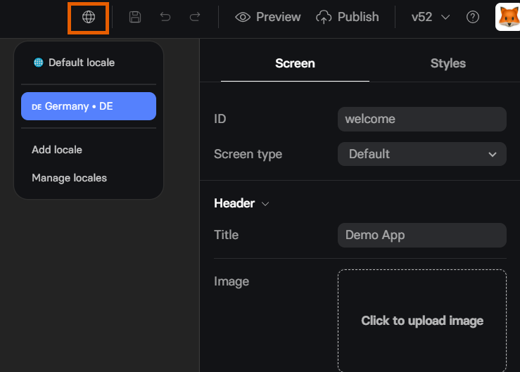 Language switcher in Visual Editor
