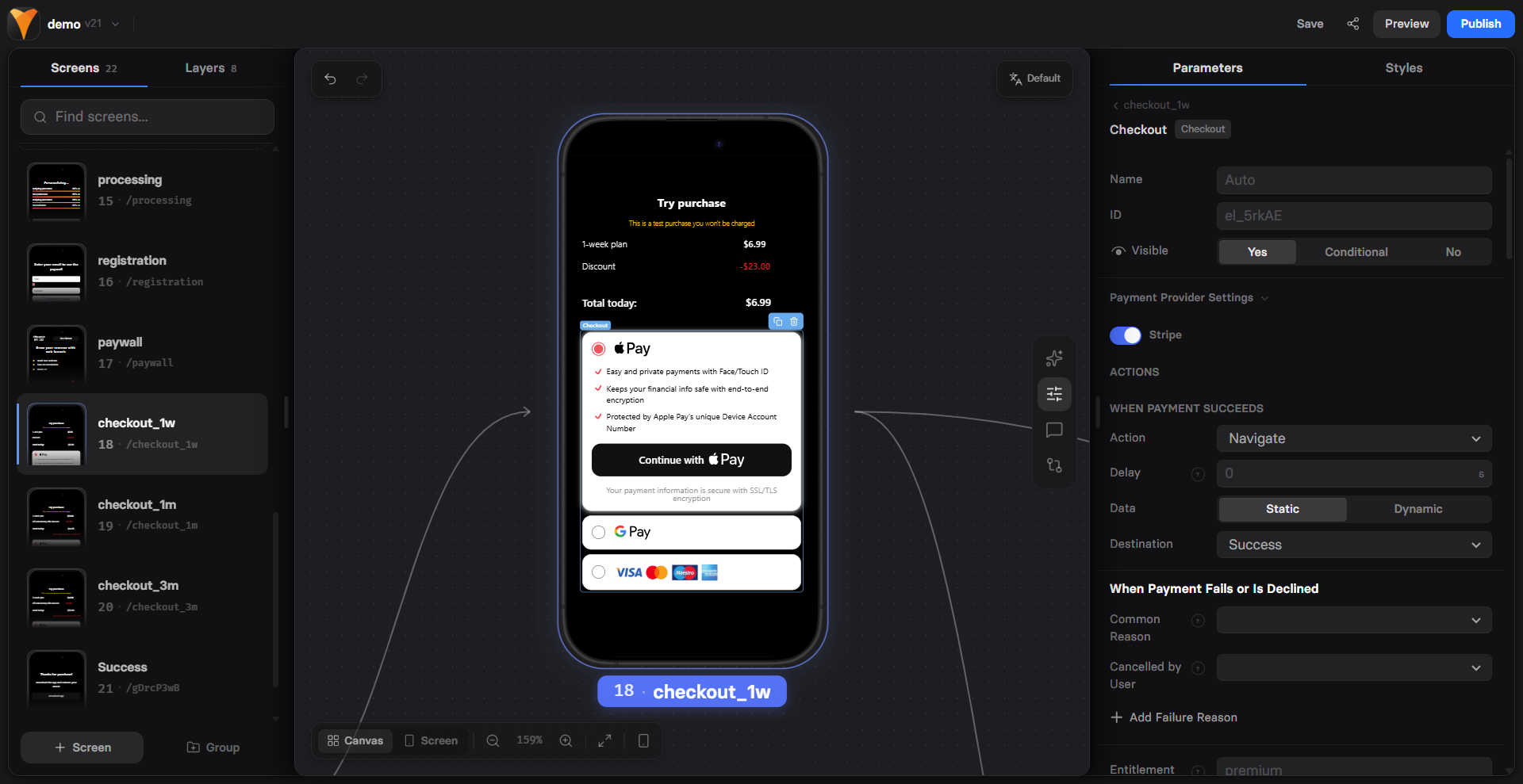 Checkout element configuration