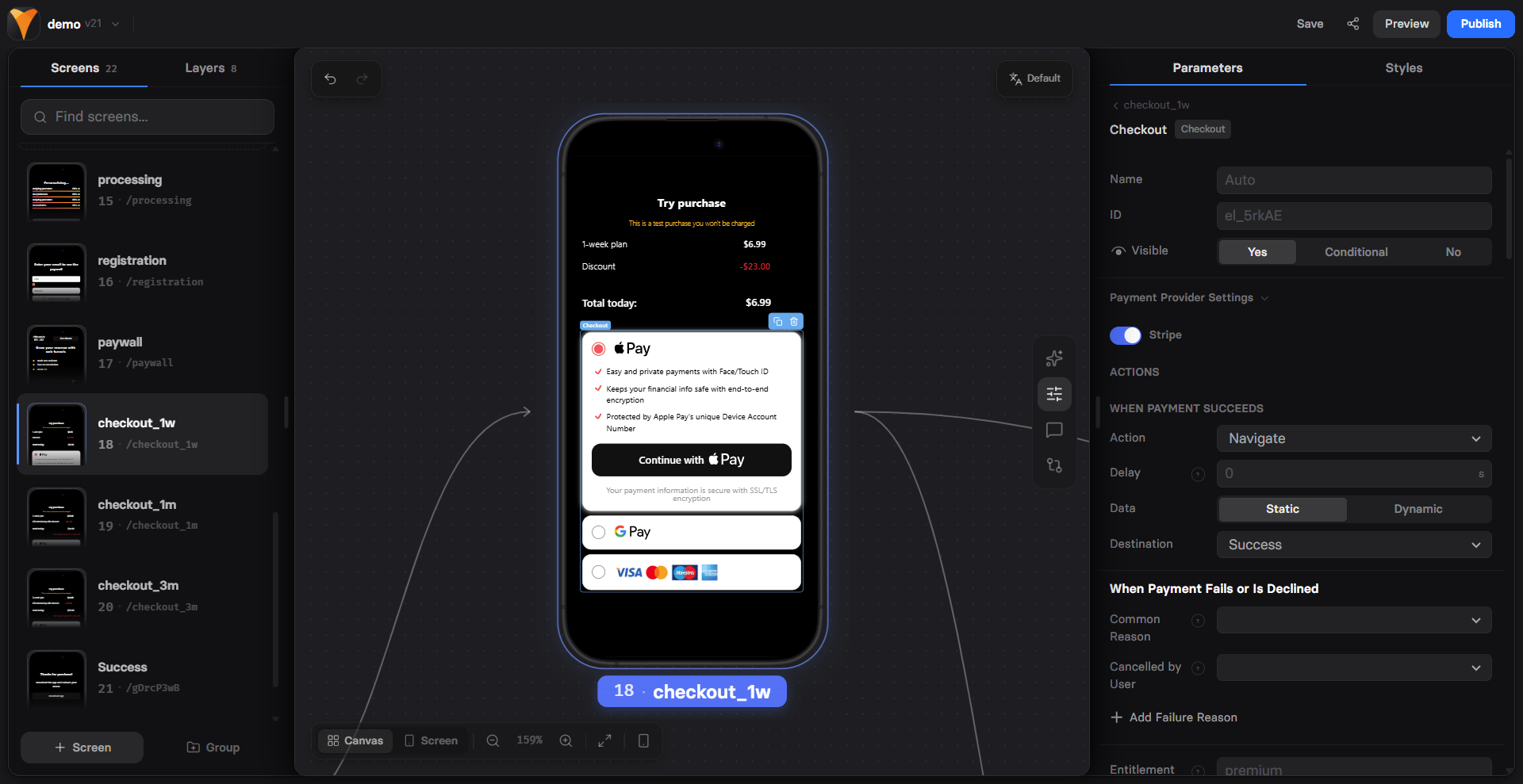 Checkout element configuration