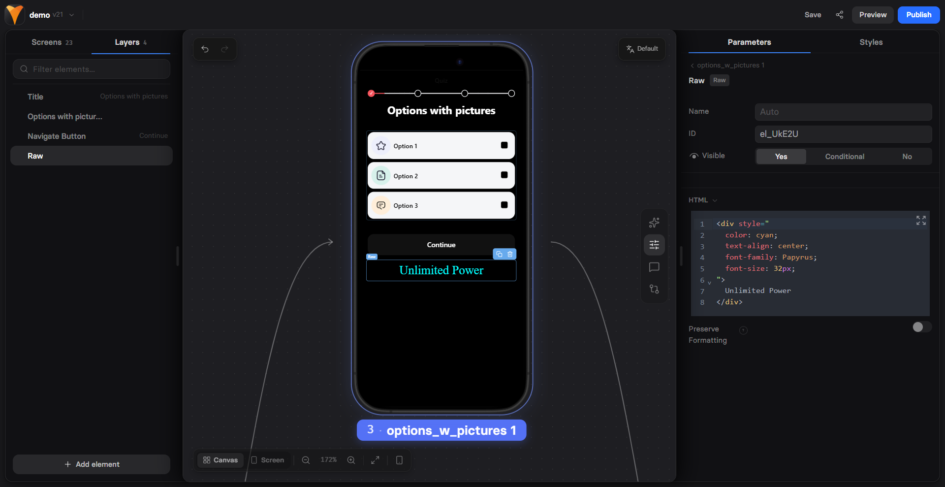 RAW element in Editor