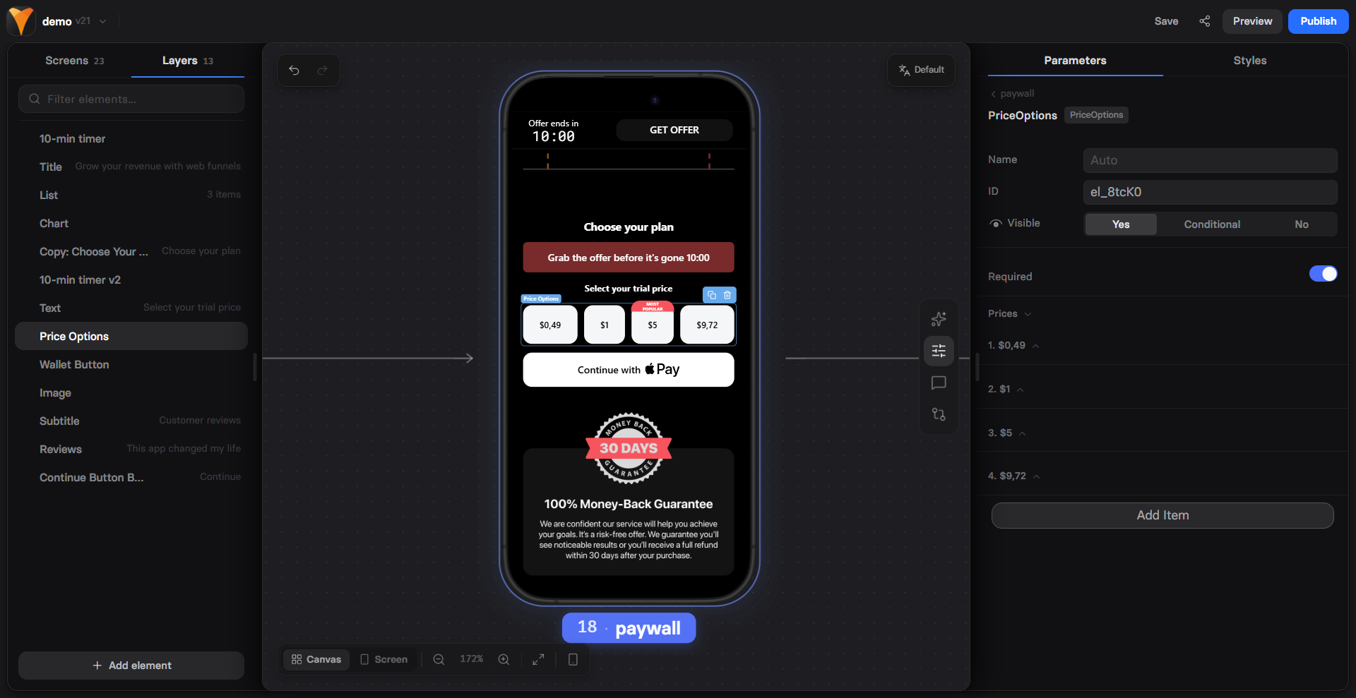 Price Picker element configuration