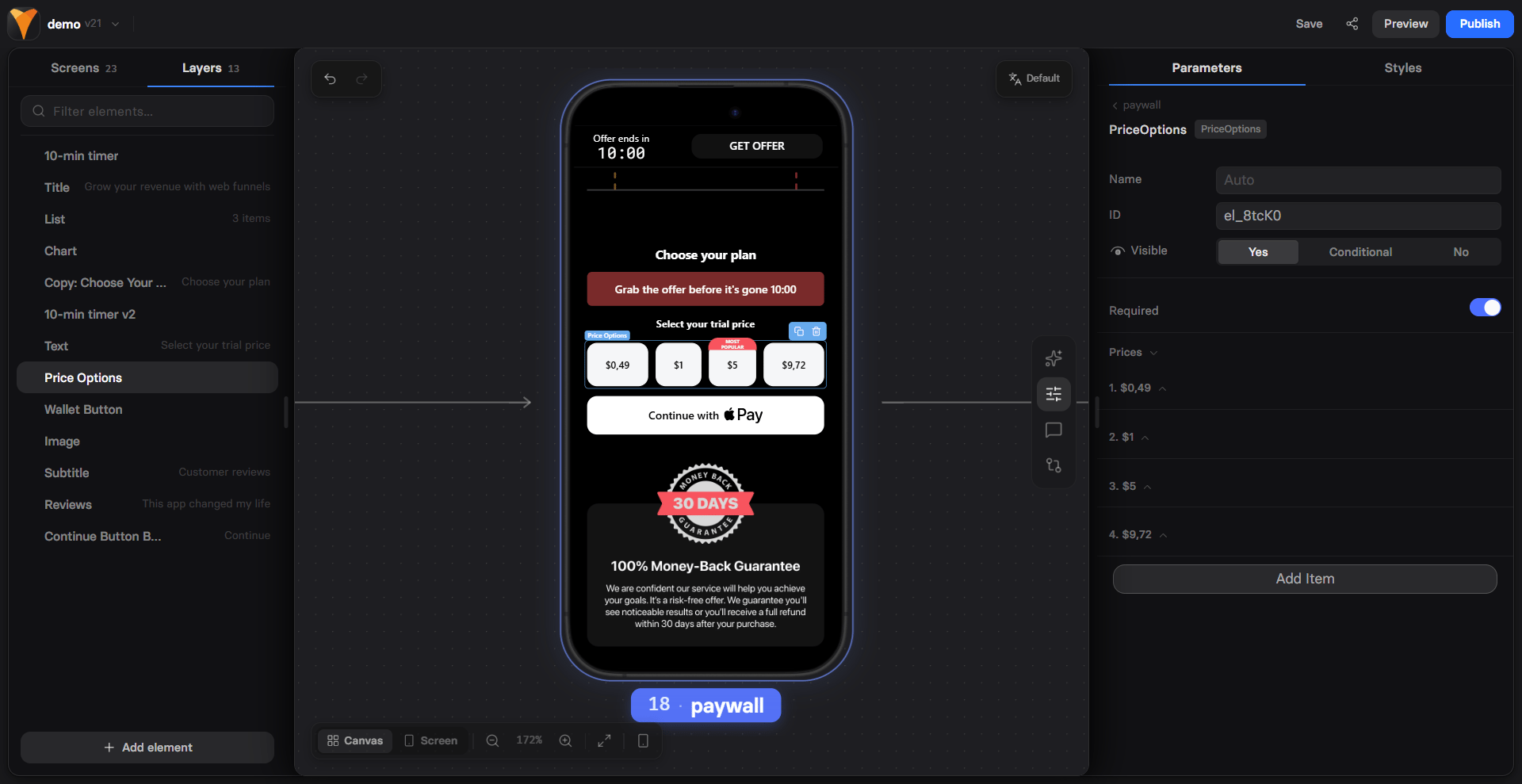 Price Picker element configuration