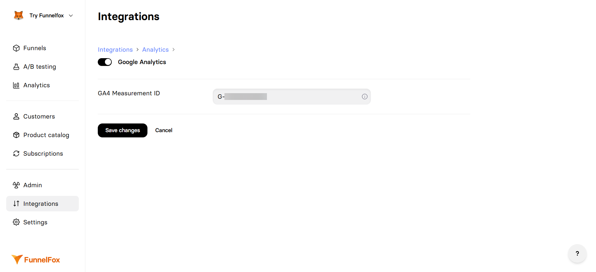Google Analytics integration settings