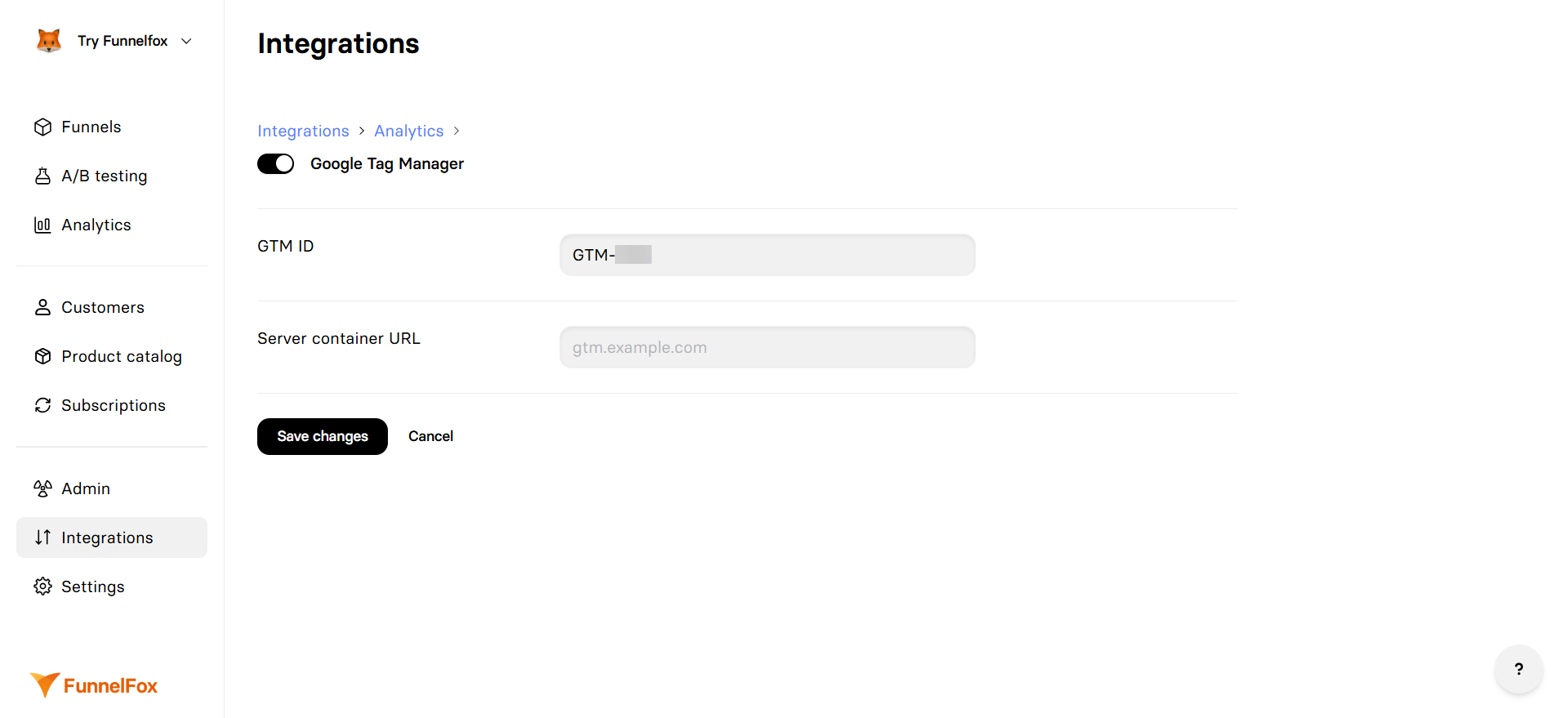 Google Tag Manager integration settings