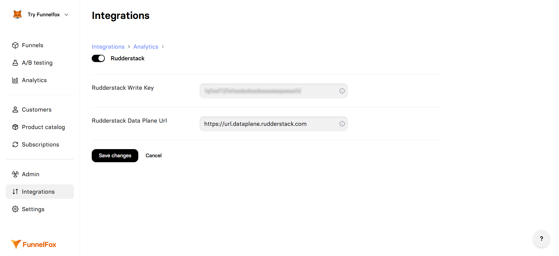RudderStack integration settings