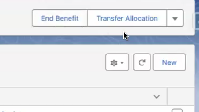 The Transfer Allocation button at the top right of a Benefit Allocation record
