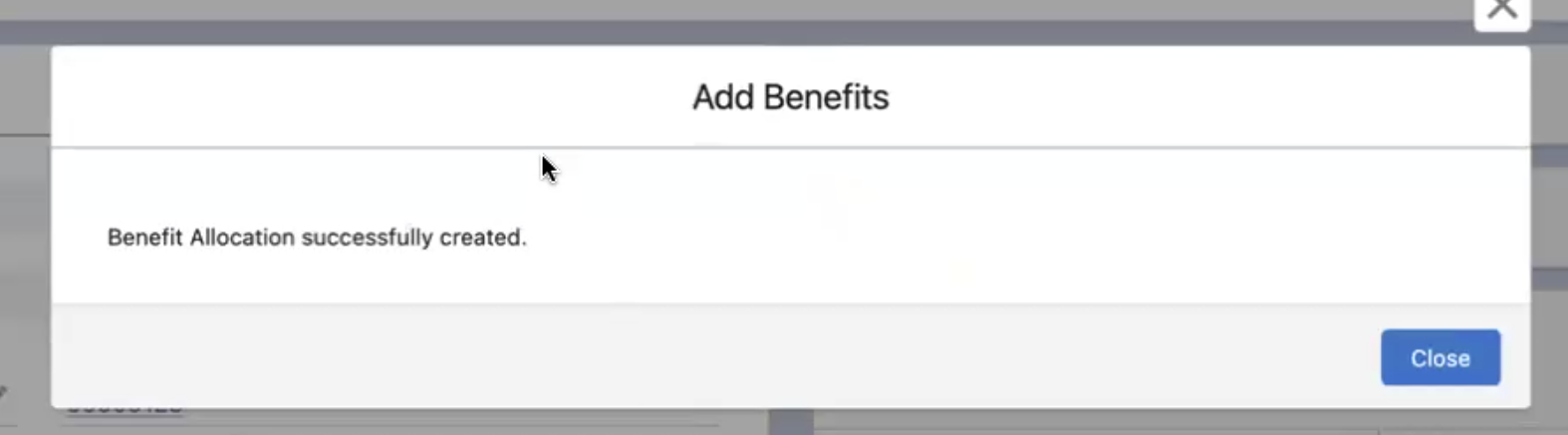 Confirmation that the Benefit Allocation has been created