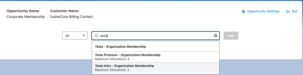 Product search bar in the Opportunity Products component