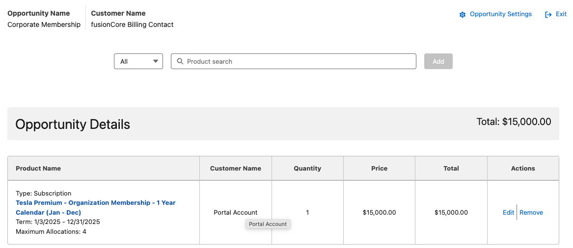 Added product shown under the Opportunity details