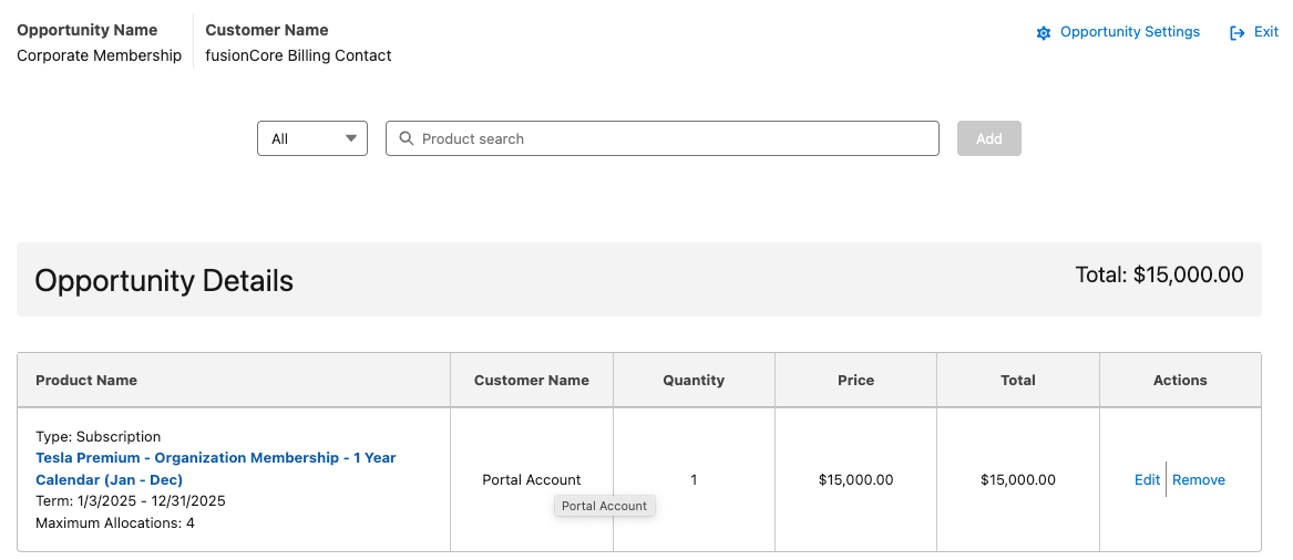 Added product shown under the Opportunity details