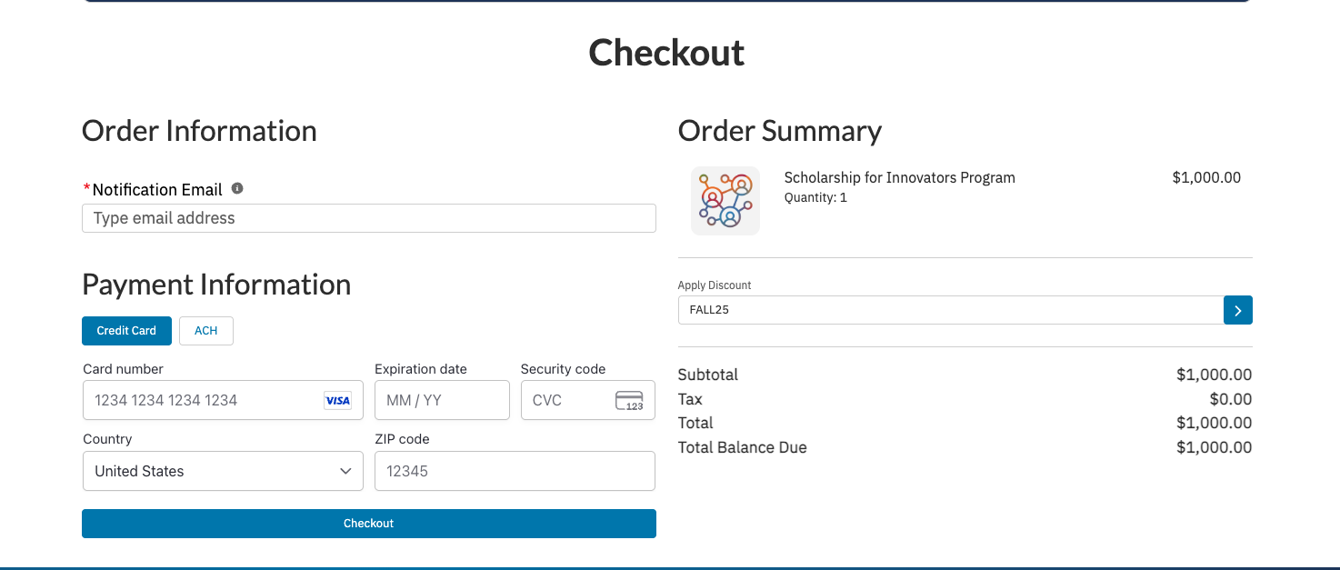 The Portal checkout with the Apply Discount field