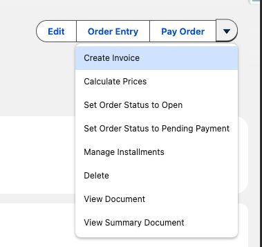 The Create Invoice button on an Order detail page