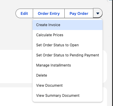 The Create Invoice button on an Order detail page