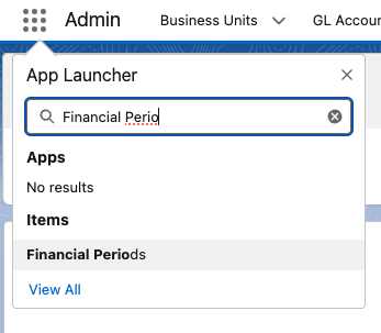 App Launcher search for Financial Periods
