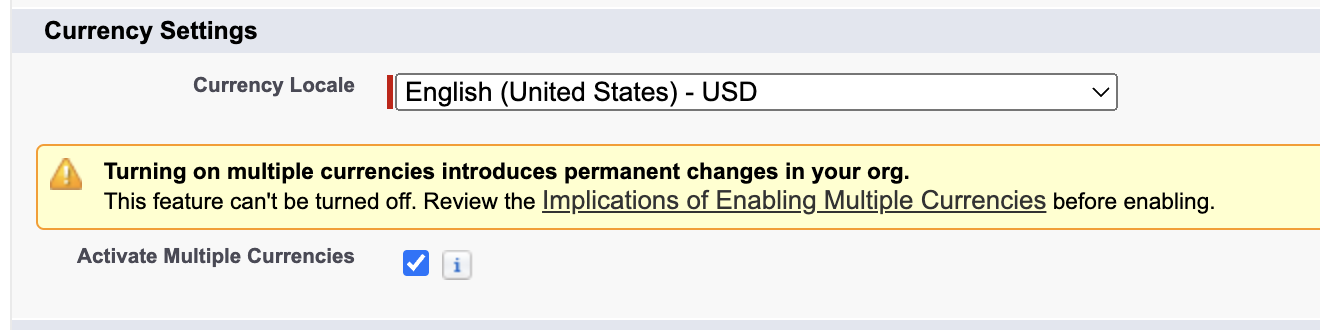 Activate Multiple Currencies checkbox on the Company Information edit page