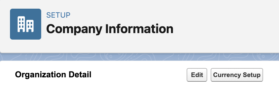 Company Information detail page with the Currency Setup button