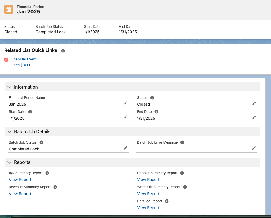 Working report link on a Financial Period record