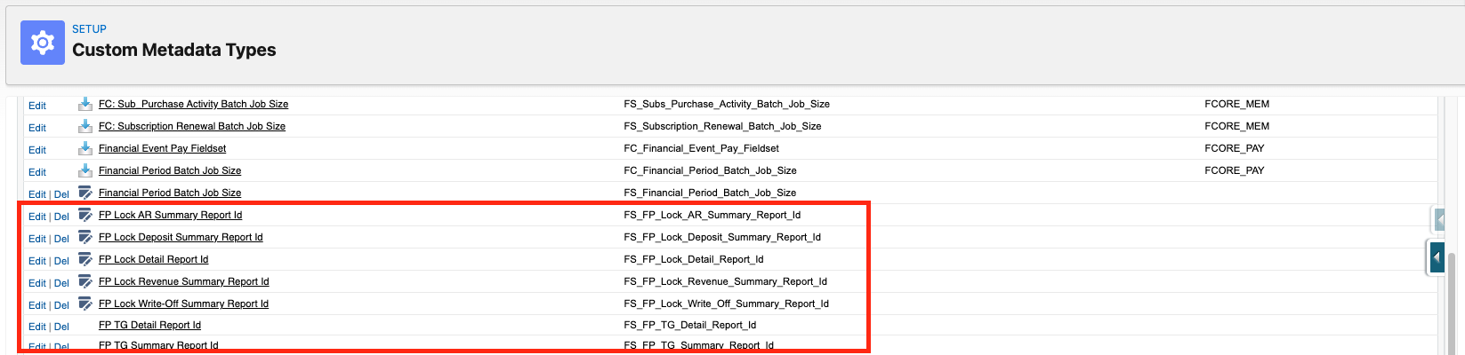 Financial Period report Constant records in the Manage Records list