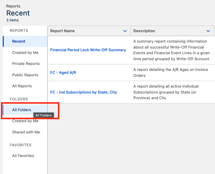 All Folders view in Reports